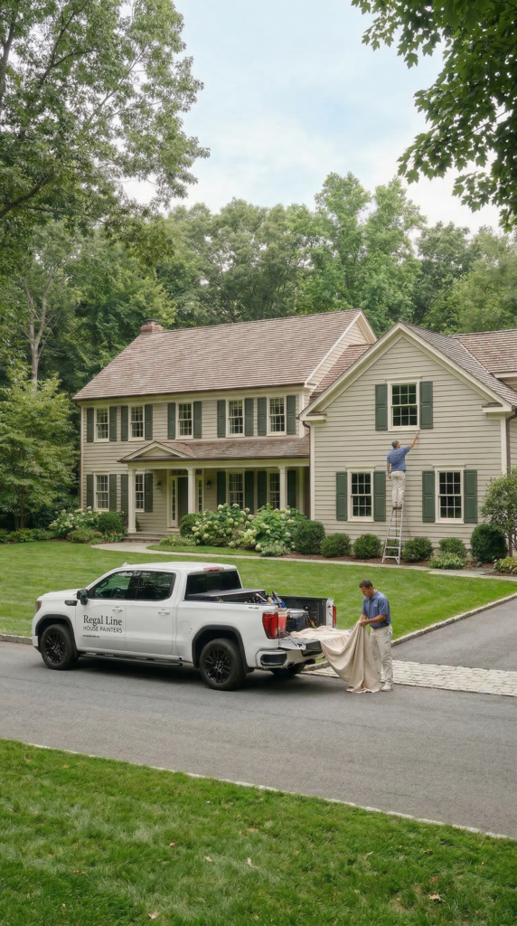 Tighter mobile crop of truck and crew setup outside a South Salem home