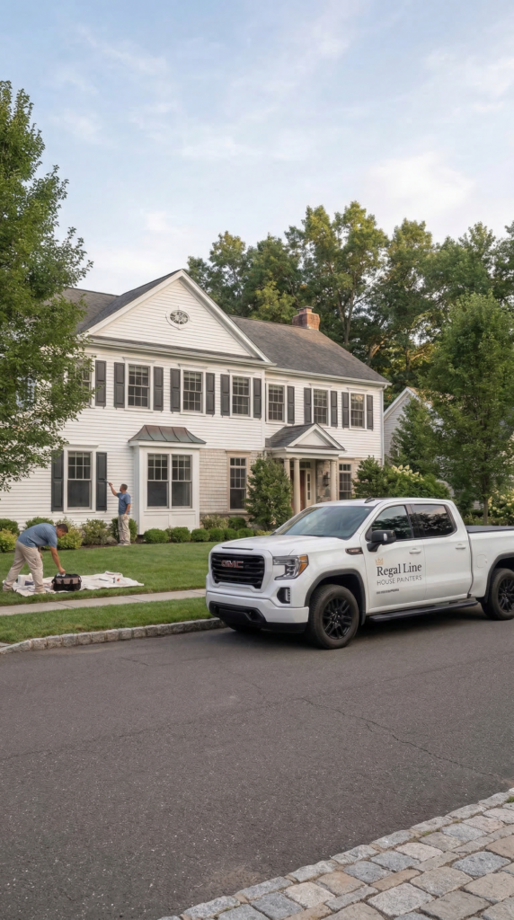 Regal Line truck parked in front of an Easton, CT home during an exterior painting project